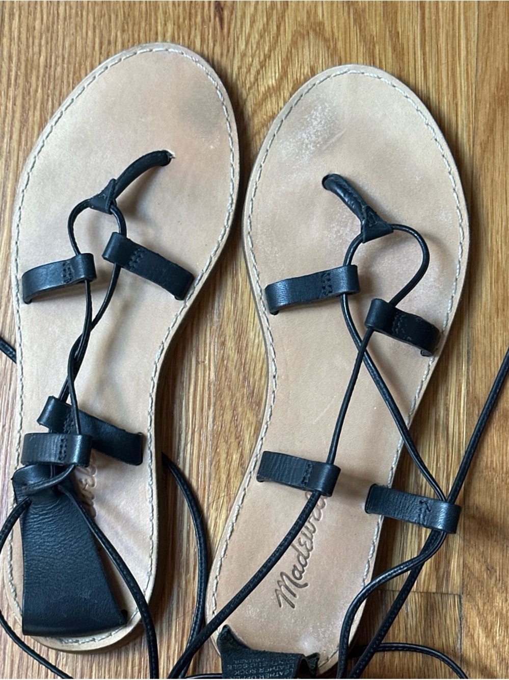 Madewell Black Leather Strappy Lace-Up Sandals